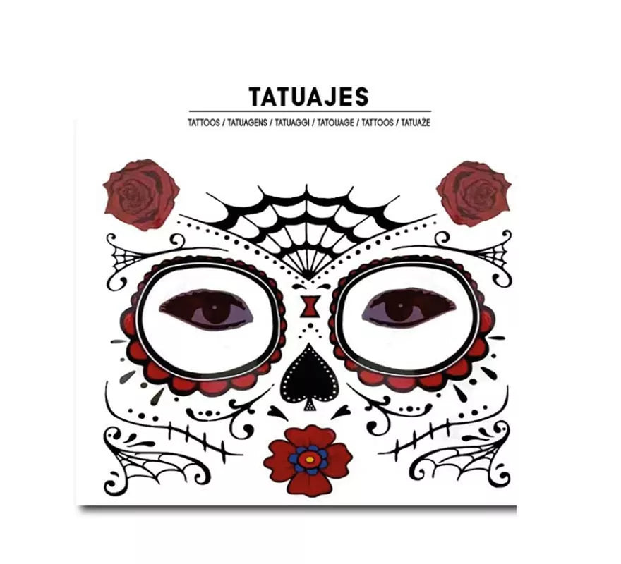 Translation missing: es.Tatuaje facial de Catrina rosas rojas adulto