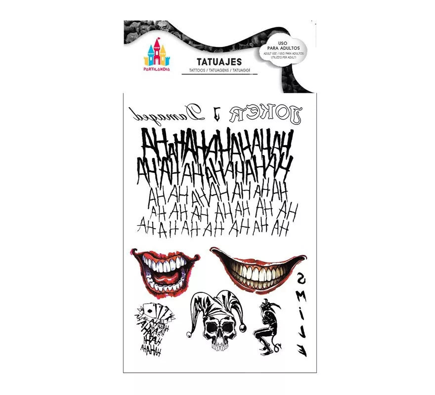 Translation missing: es.Tatuajes de Arlequín conflictivo sonrisas y texto negro