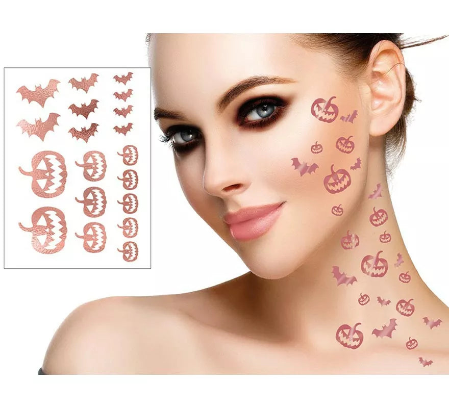 Translation missing: es.Tatuajes de Calabaza y Murciélagos en oro y rosa