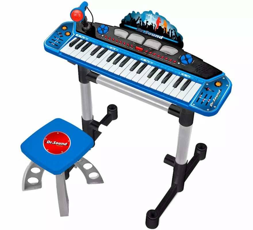 Translation missing: es.Teclado Electrónico con Micrófono, Pie y Banqueta azul