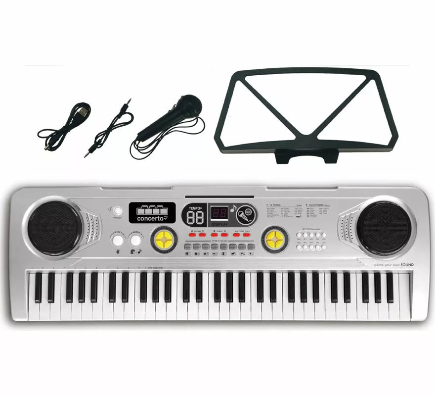 Translation missing: es.Teclado Electrónico de 61 Teclas con Micrófono USB plateado