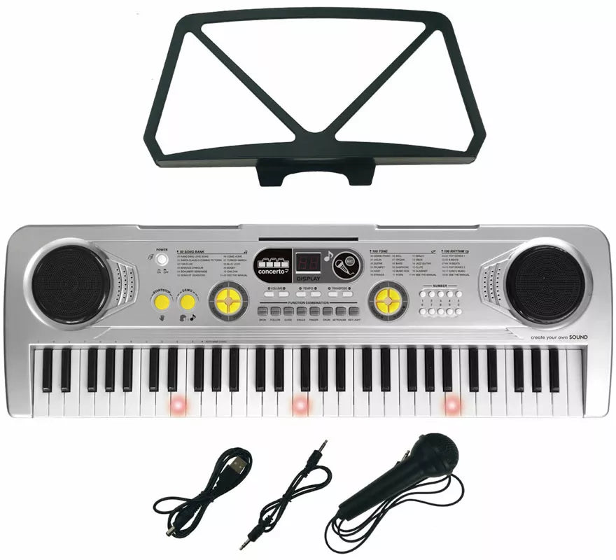 Translation missing: es.Teclado Electrónico de 61 Teclas con Micrófono USB y Función Profesor plateado