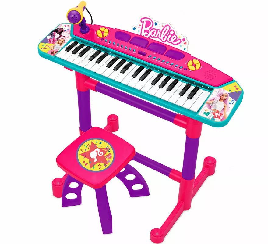 Translation missing: es.Teclado Musical Barbie con Pie, Banqueta y Micrófono