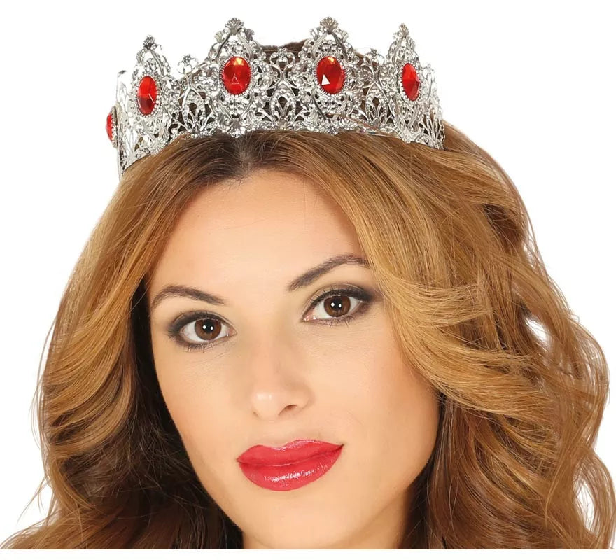 Translation missing: es.Tiara Plateada con Piedras Rojas de Reina