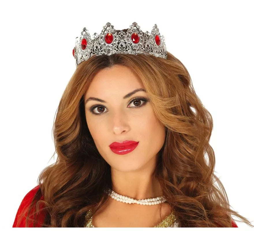 Translation missing: es.Tiara Plateada con Piedras Rojas de Reina