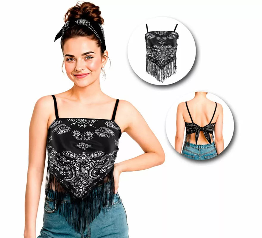Translation missing: es.Top Bandana Paisley negro para mujer