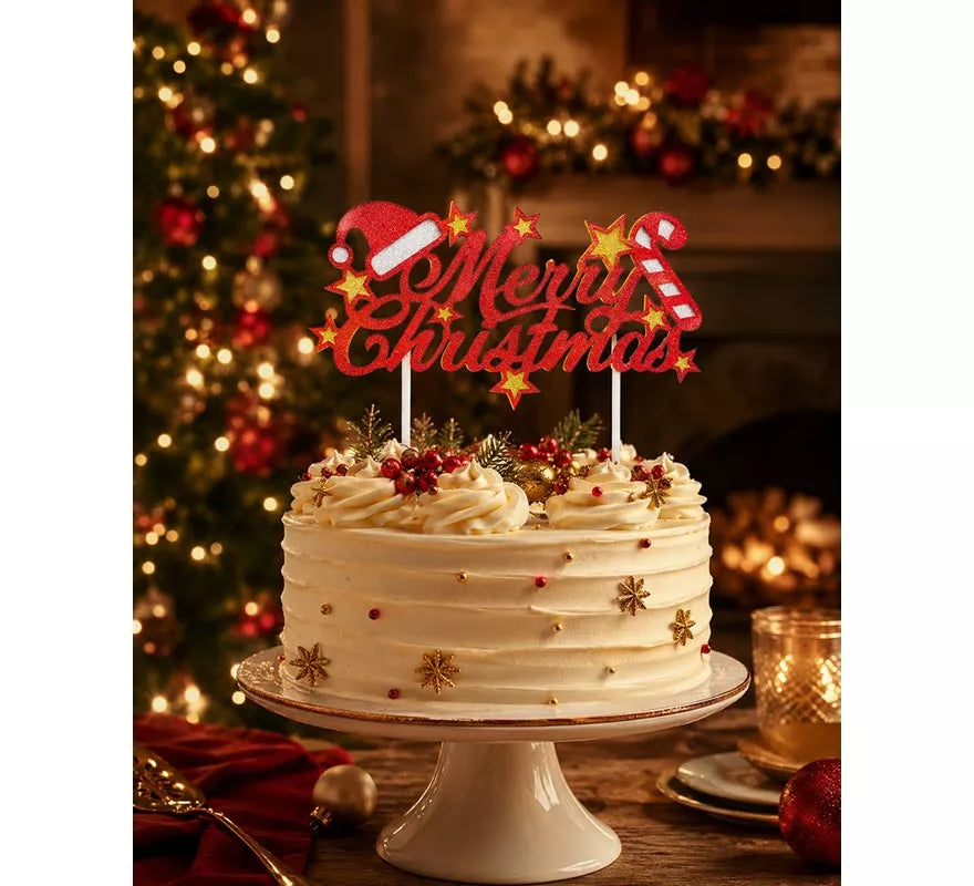 Topper rojo de Feliz Navidad para Tarta de 16x24 cm
