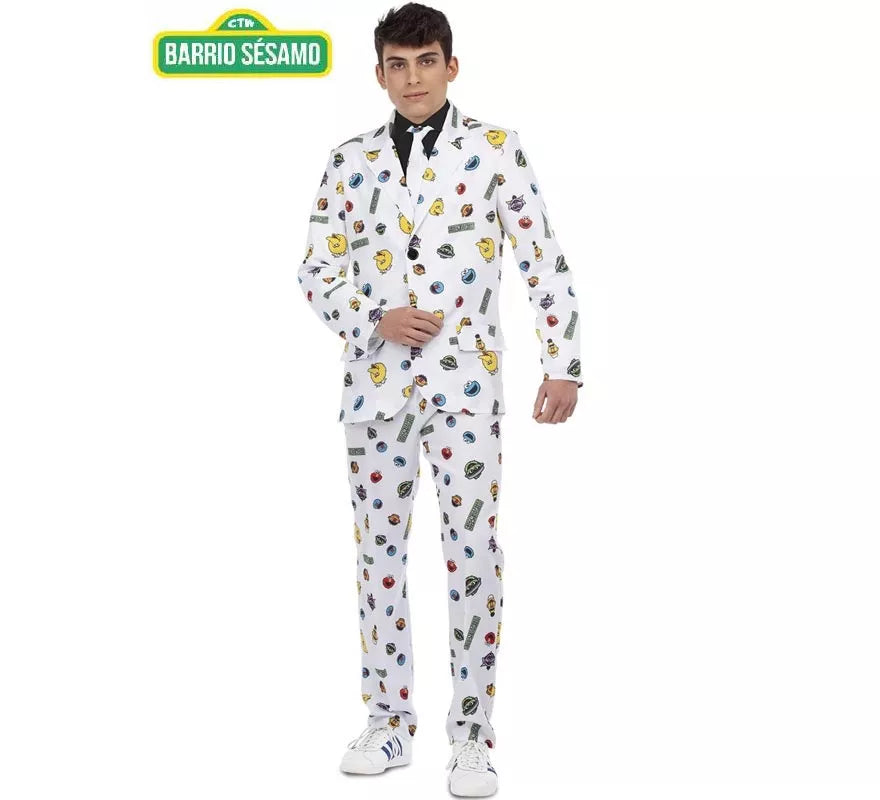Translation missing: es.Traje Divertido de Barrio Sésamo blanco para hombre