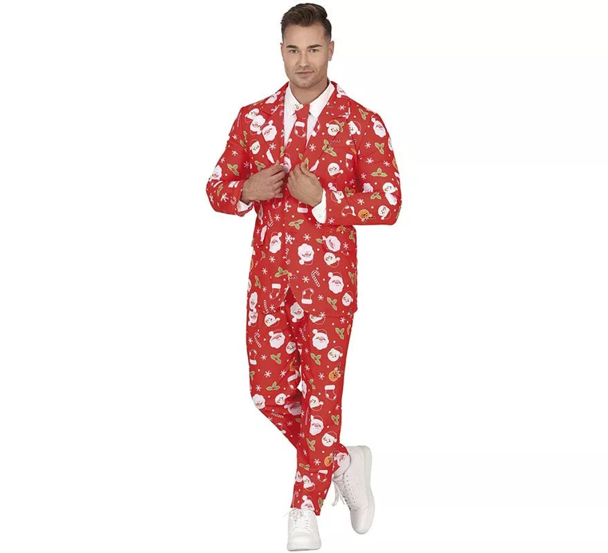 Translation missing: es.Traje Divertido de Papá Noel rojo con corbata para hombre