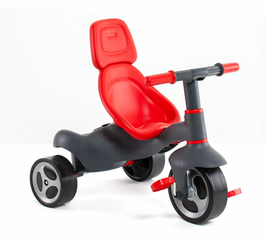 Triciclo infantil rojo con Ruedas de Goma, Cinturón y Bolsa