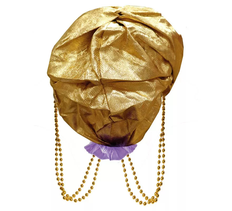 Turbante Dorado con Pluma Morada para hombre