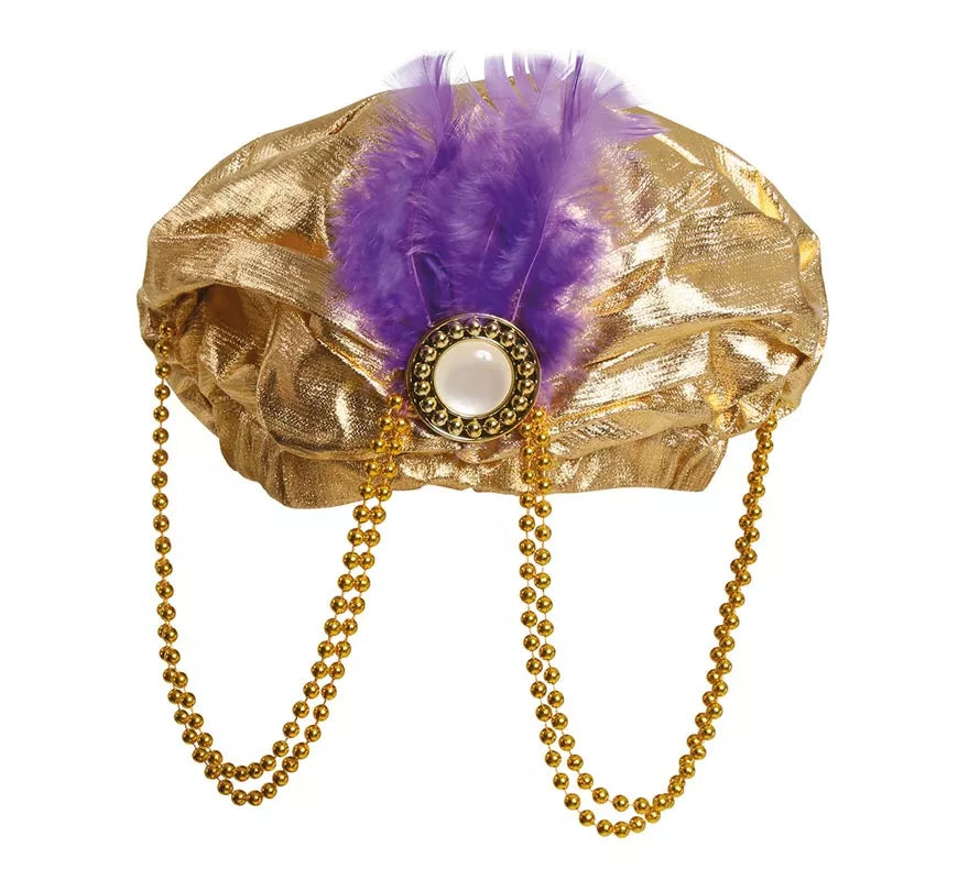 Translation missing: es.Turbante Dorado con Pluma Morada para hombre