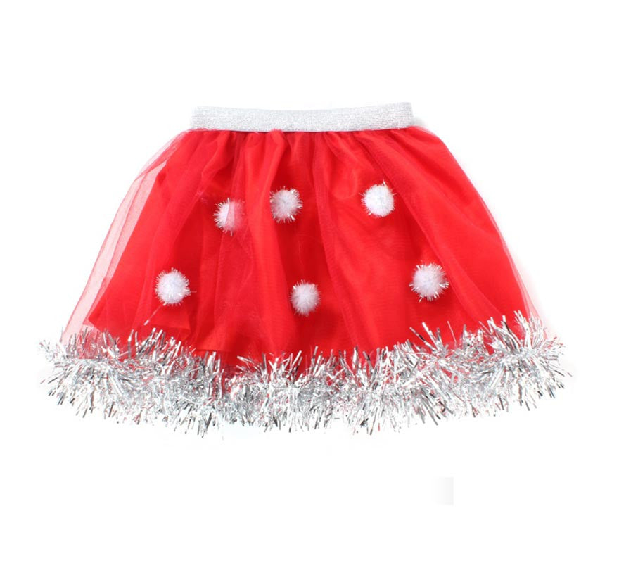 Translation missing: es.Tutú de Mamá Noel rojo con bolas blancas infantil