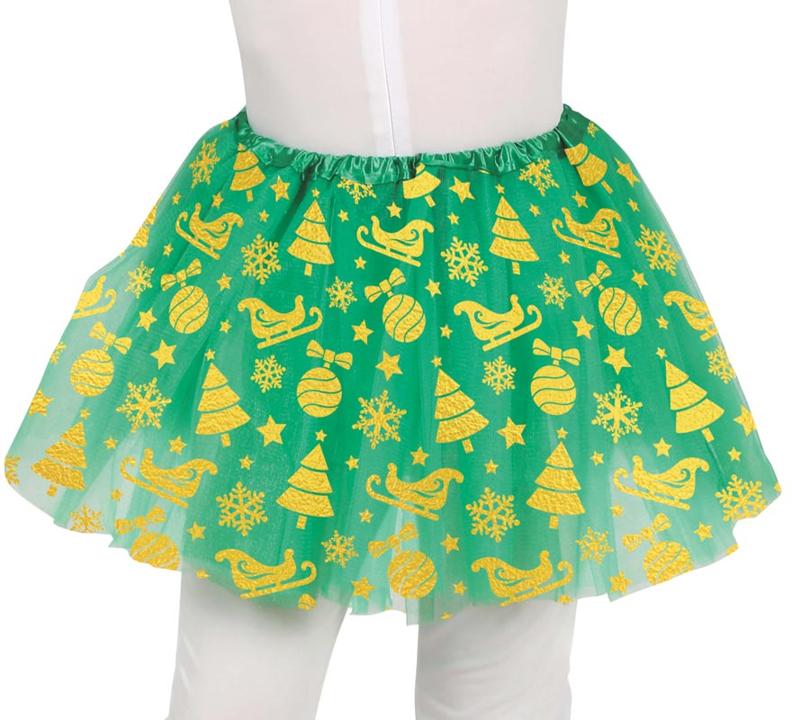 Translation missing: es.Tutú Navideño verde y dorado infantil de 30 cm