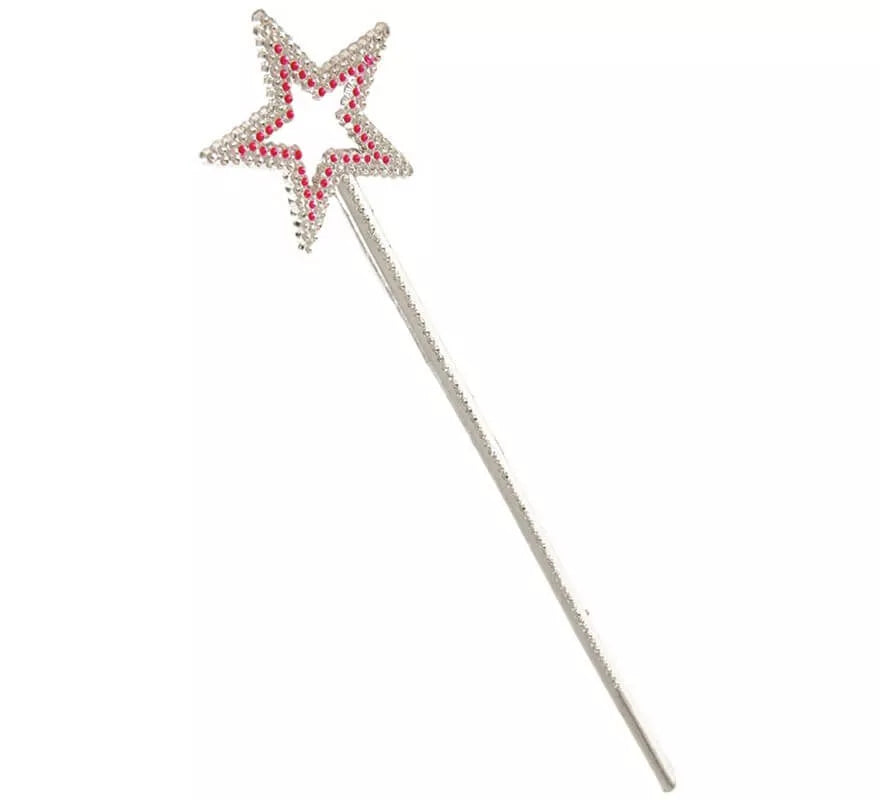 Varita con Estrella plateada y fucsia