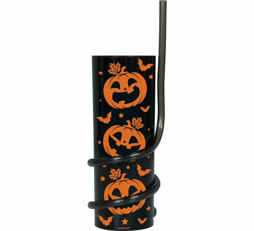 Vaso negro con Calabazas y Pajita de 16 cm