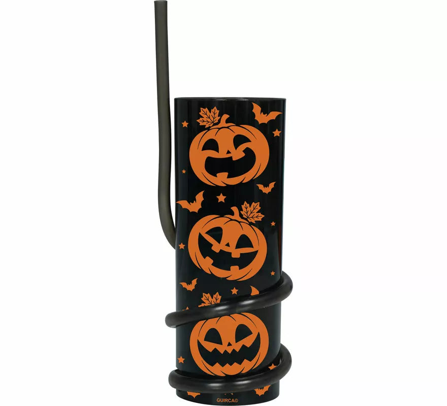Vaso negro con Calabazas y Pajita de 16 cm