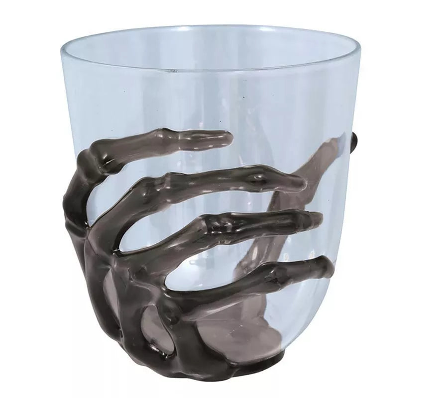 Translation missing: es.Vaso Transparente con Mano Esqueleto negra de 9,5 cm
