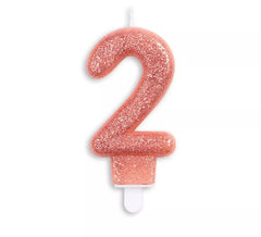 Vela de Cumpleaños con Purpurina Número 2 color Oro Rosa