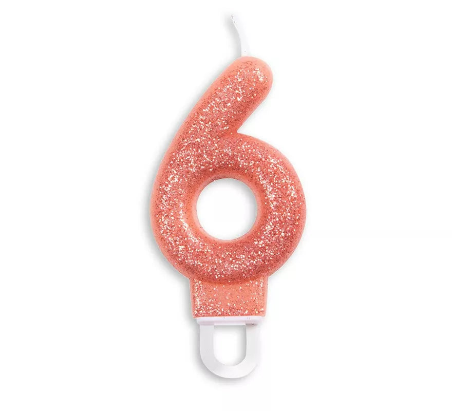 Vela de Cumpleaños con Purpurina Número 6 color Oro Rosa