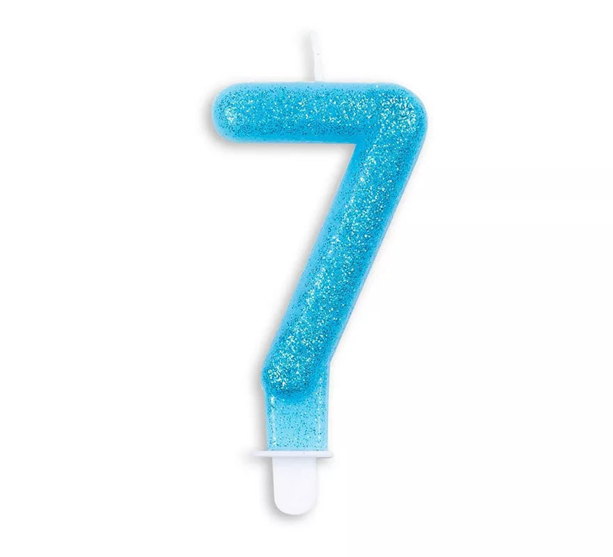 Vela de Cumpleaños con Purpurina Número 7 color Azul