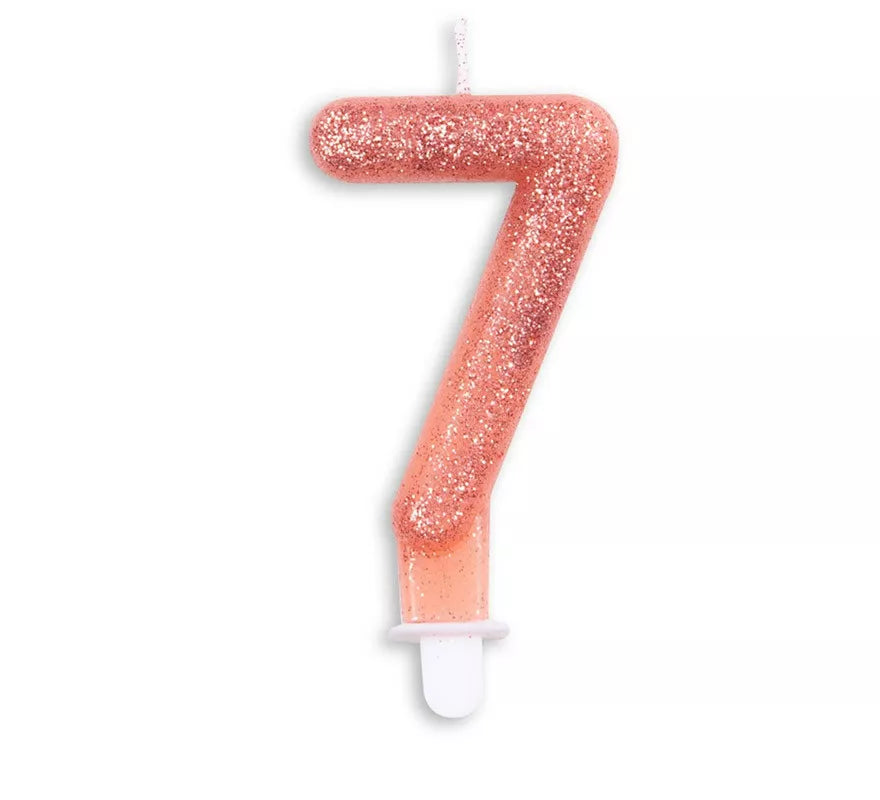 Vela de Cumpleaños con Purpurina Número 7 color Oro Rosa