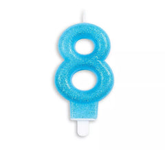Vela de Cumpleaños con Purpurina Número 8 color Azul
