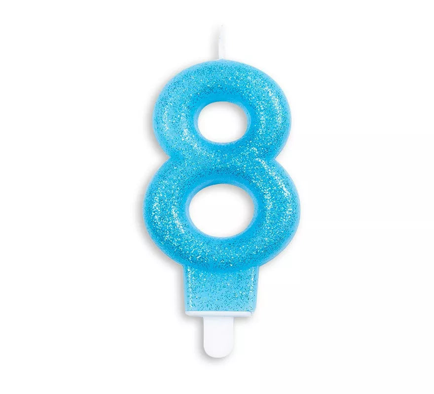 Vela de Cumpleaños con Purpurina Número 8 color Azul