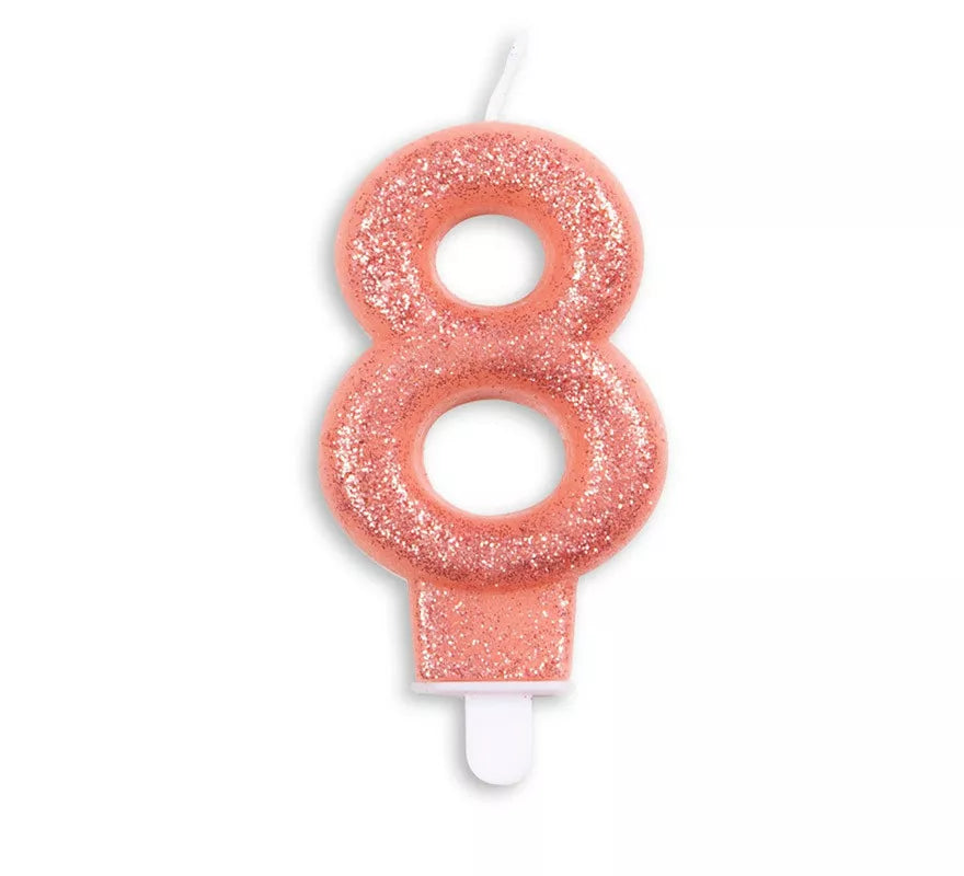 Vela de Cumpleaños con Purpurina Número 8 color Oro Rosa