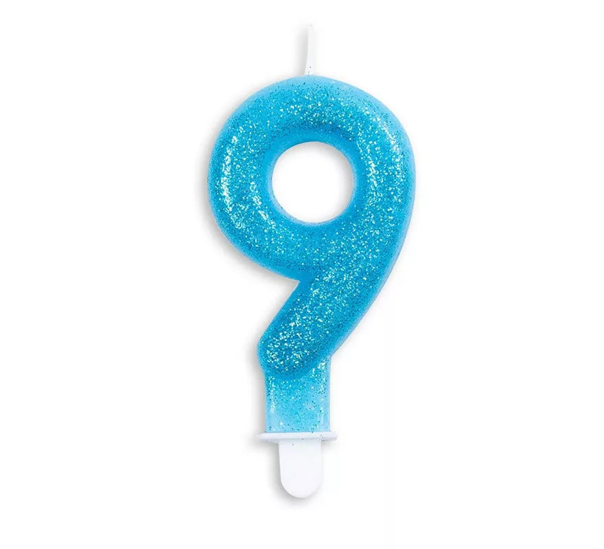 Vela de Cumpleaños con Purpurina Número 9 color Azul