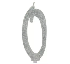 Vela Escarchada Plata Número 0, de 12.5 cm