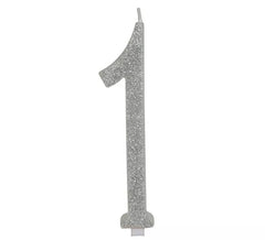 Vela Escarchada Plata Número 1, de 12.5 cm