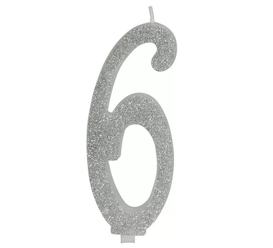Translation missing: es.Vela Escarchada Plata Número 6, de 12.5 cm
