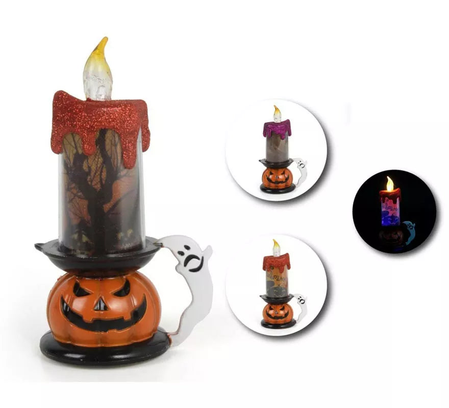 Translation missing: es.Vela Halloween con base Calabaza en modelos surtidos con luz de 9,5x16,5 cm