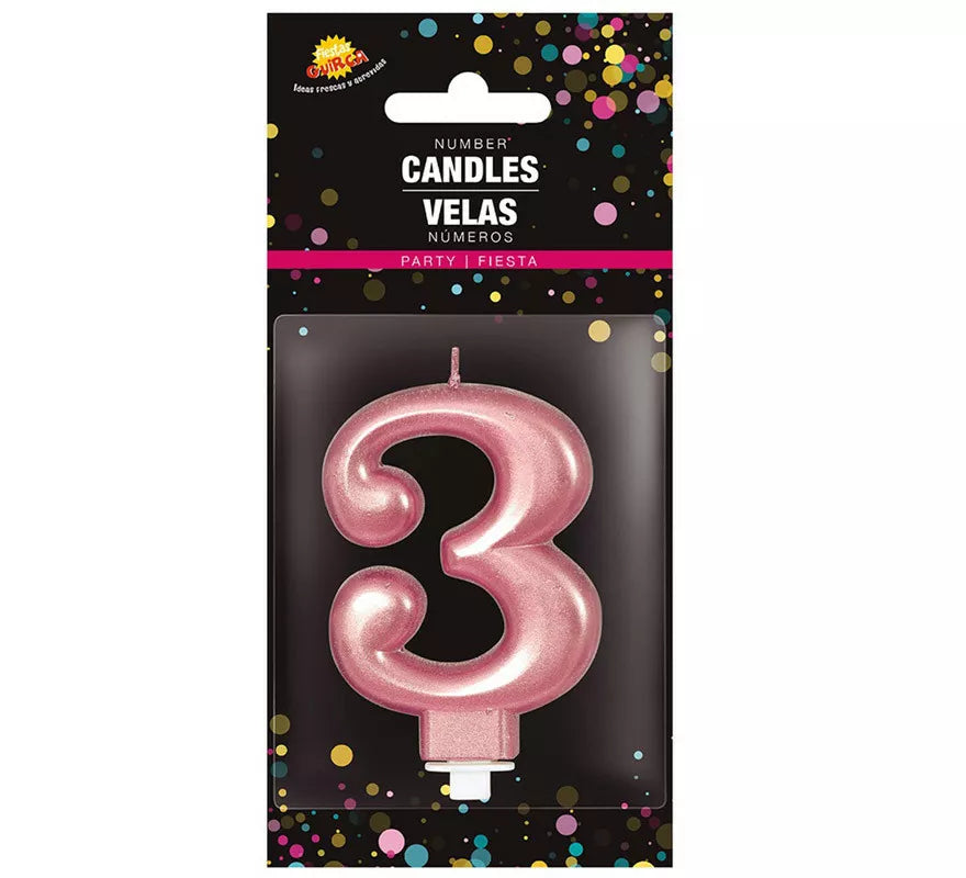 Translation missing: es.Vela Metalizada Oro y Rosa Número 3, de 8 cm