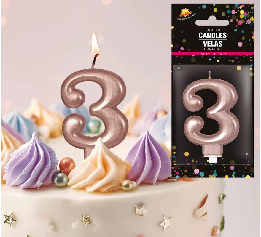 Translation missing: es.Vela Metalizada Oro y Rosa Número 3, de 8 cm