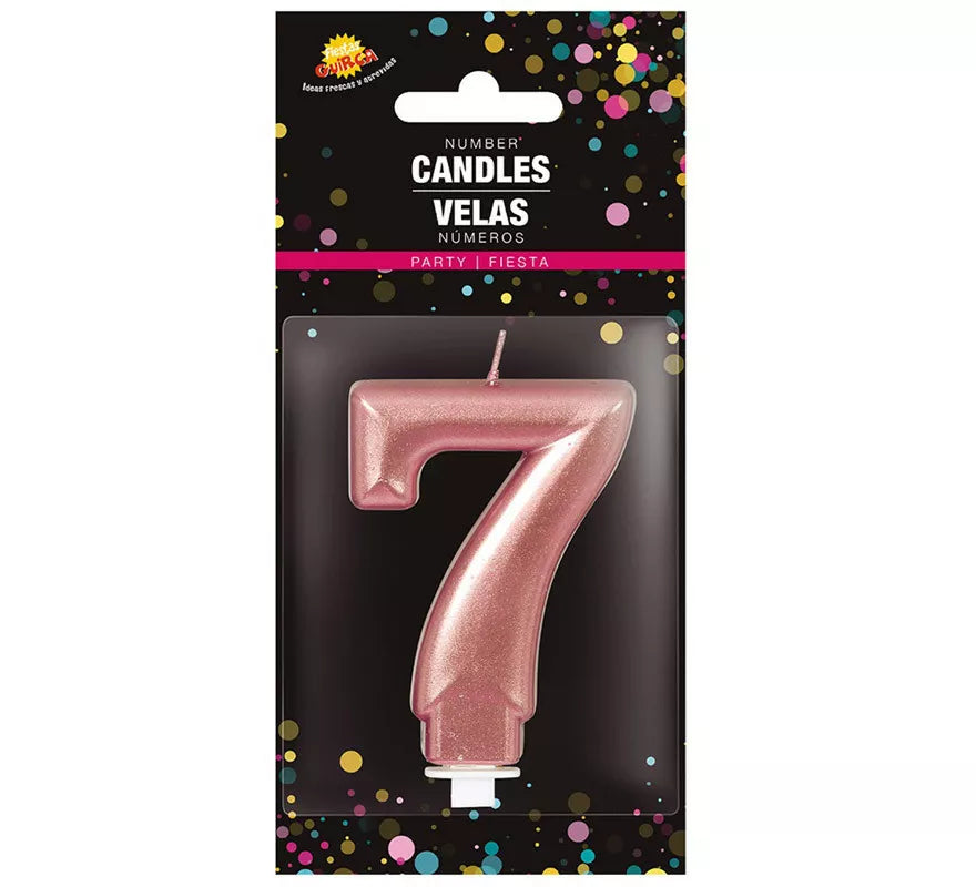 Translation missing: es.Vela Metalizada Oro y Rosa Número 7, de 8 cm