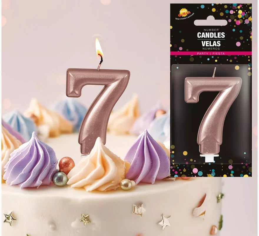 Translation missing: es.Vela Metalizada Oro y Rosa Número 7, de 8 cm