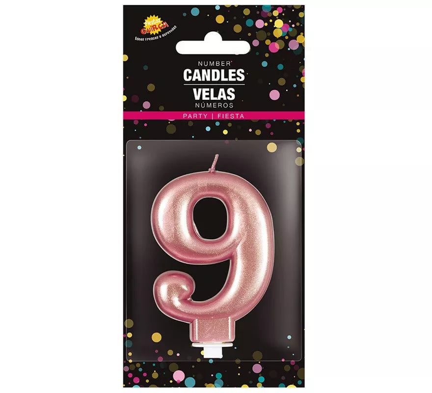 Translation missing: es.Vela Metalizada Oro y Rosa Número 9, de 8 cm