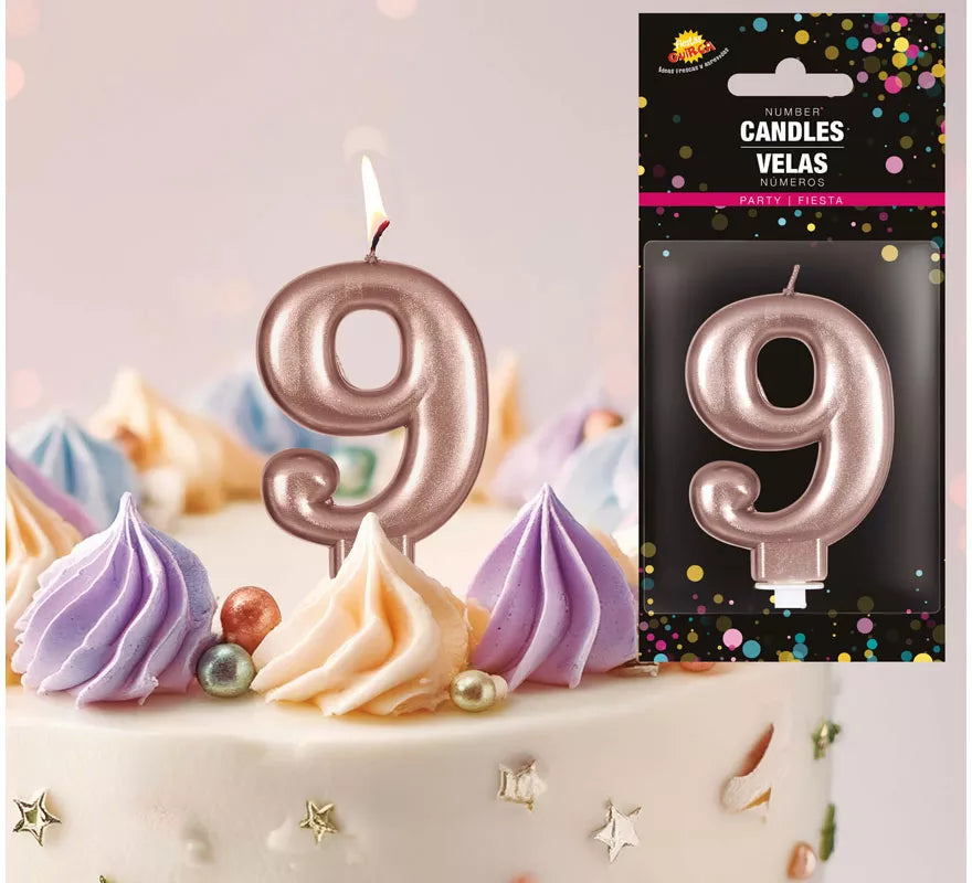 Translation missing: es.Vela Metalizada Oro y Rosa Número 9, de 8 cm