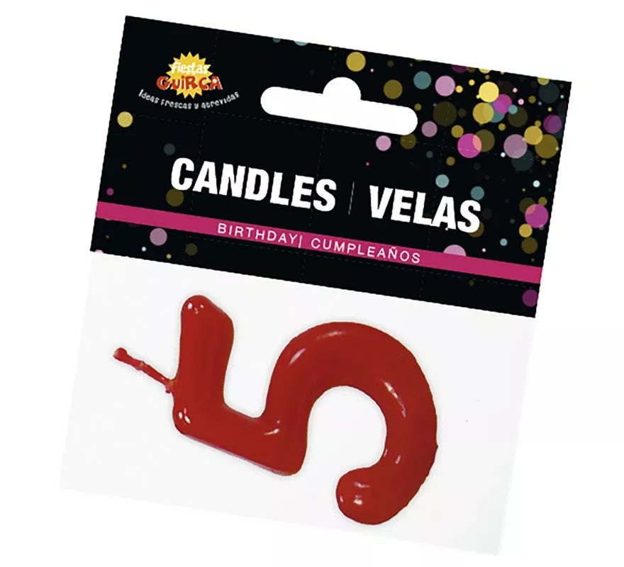 Translation missing: es.Vela roja con el número 5 para cumpleaños