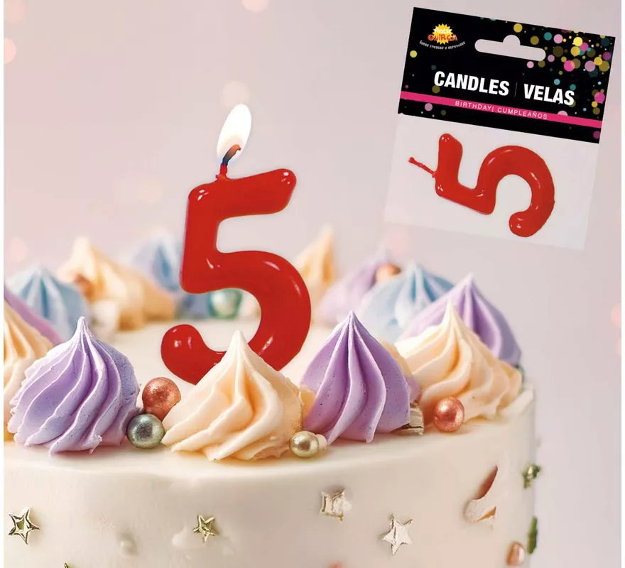 Translation missing: es.Vela roja con el número 5 para cumpleaños