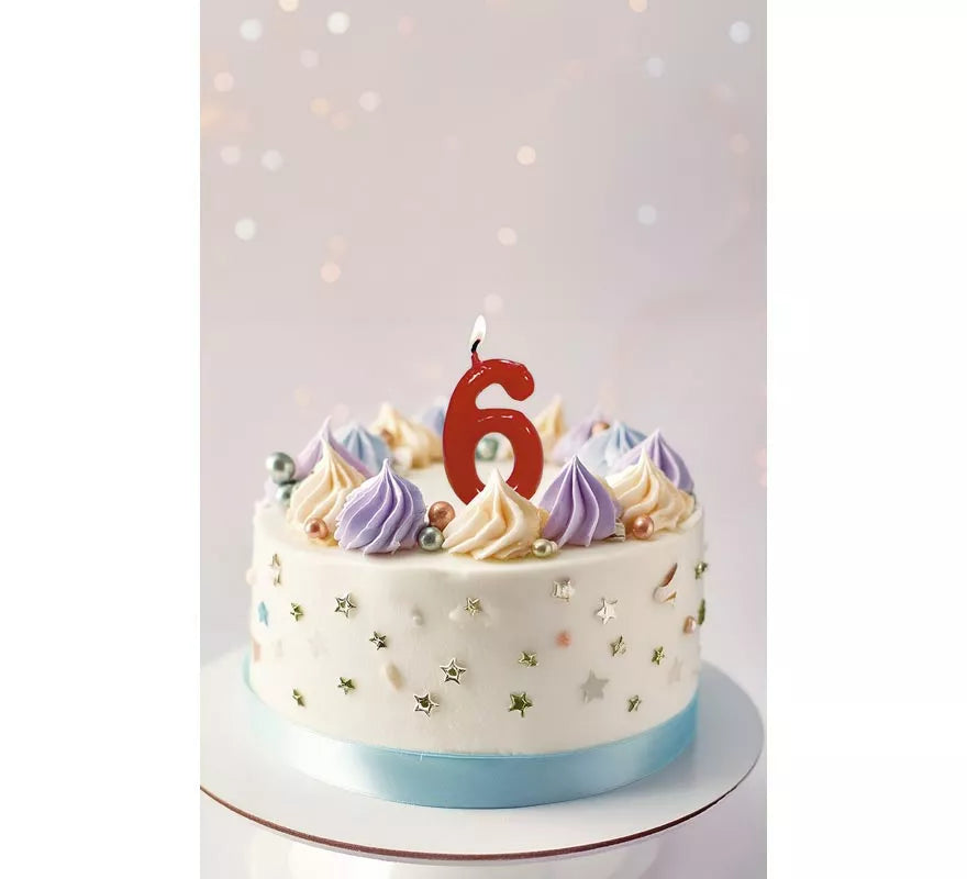 Translation missing: es.Vela roja con el número 6 para cumpleaños