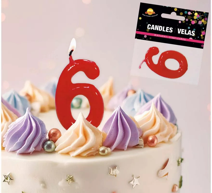 Translation missing: es.Vela roja con el número 6 para cumpleaños