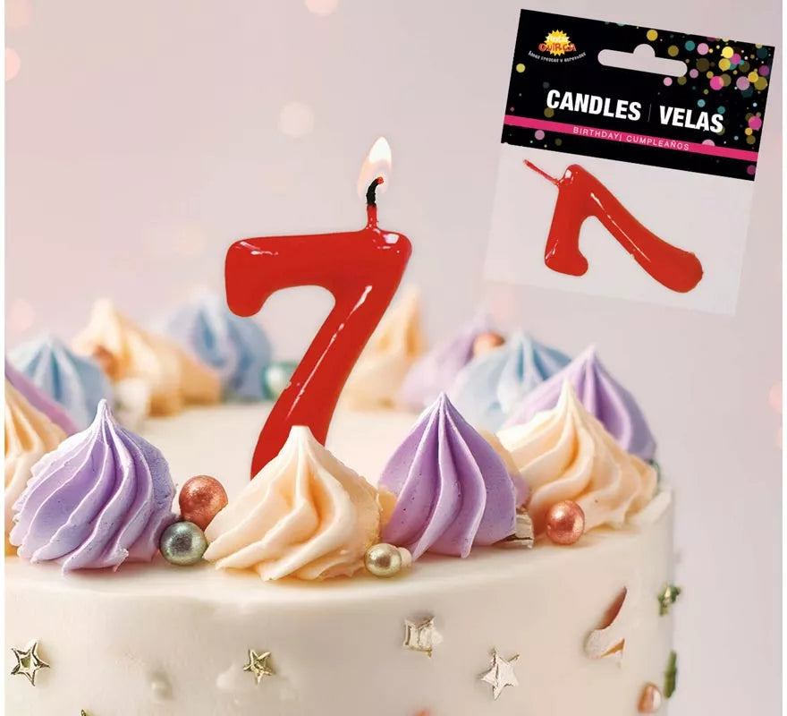 Translation missing: es.Vela roja con el número 7 para cumpleaños