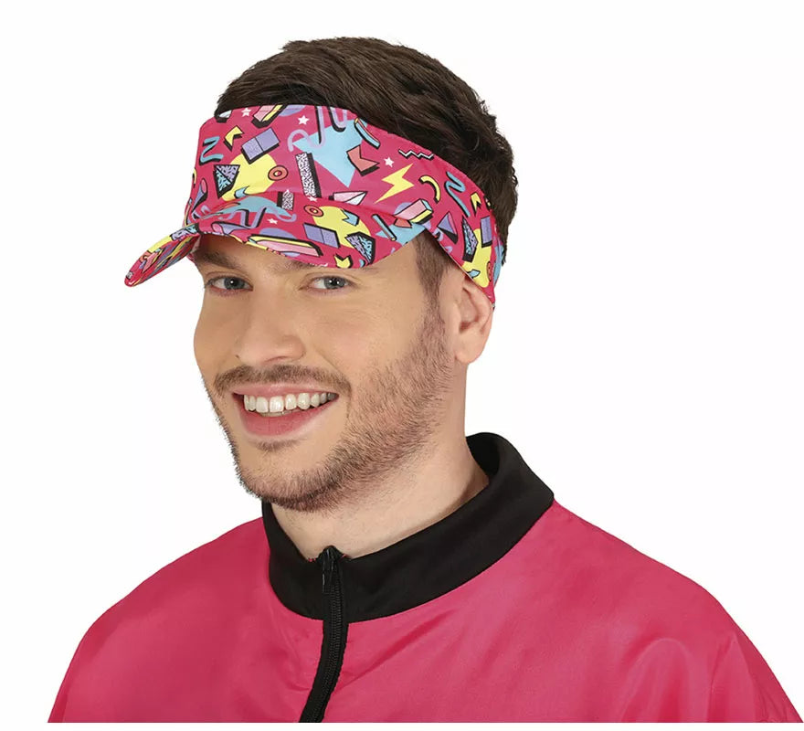 Translation missing: es.Visera estampado de los años 80 fucsia adulto