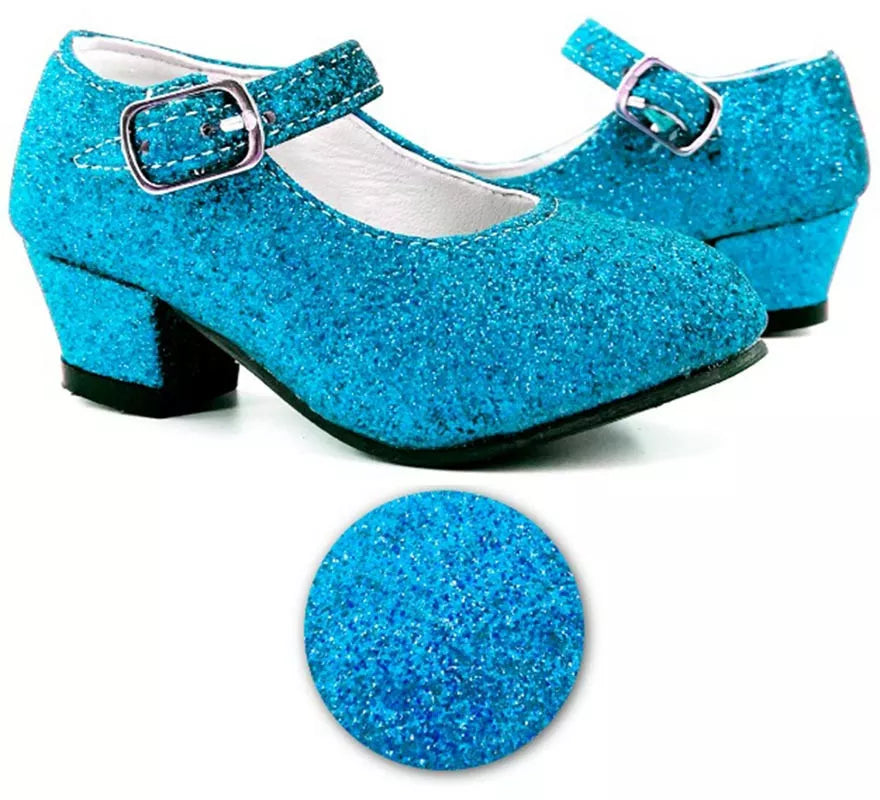 Translation missing: es.Zapato Sevillana con tacón Azul Turquesa Purpurina en números del 22 al 41