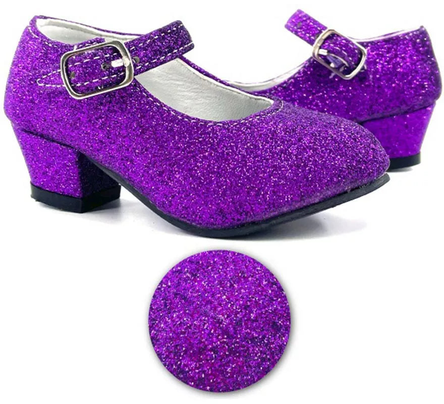 Translation missing: es.Zapato Sevillana con tacón Lila Purpurina en números del 22 al 41