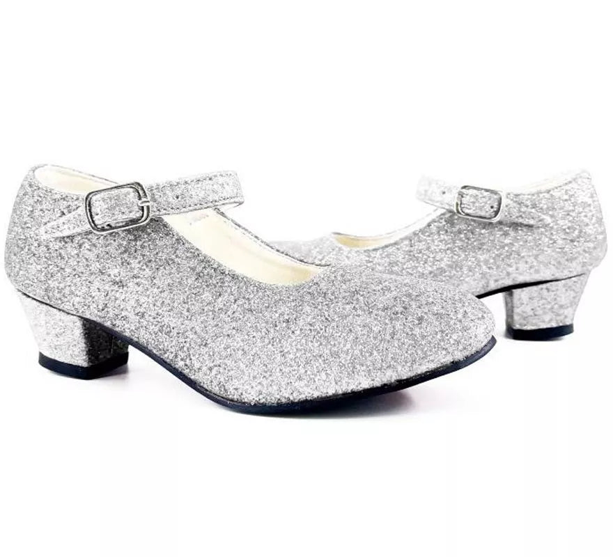 Translation missing: es.Zapato Sevillana con tacón Plateado Purpurina en números del 22 al 41