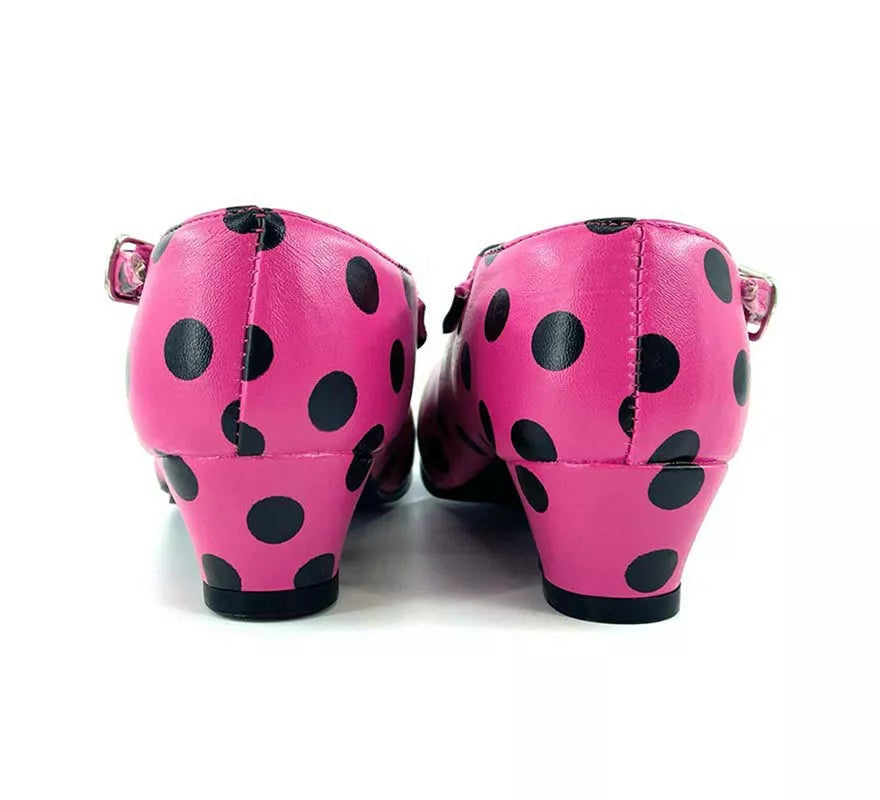 Translation missing: es.Zapato Sevillana con tacón Fucsia con lunares Negros números del 22 al 41
